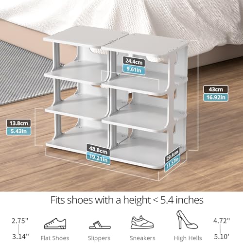 ZOINLIY Stackable Shoe Organizer for Closet, Small Shoe Rack for Entryway, Bedroom, Dorm Rooms, Free Standing Shoe Shelf, Plastic Shoe Cubby for Small Space, Grey Space Saver Shoe Holder - Image 5