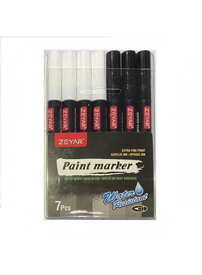 ZEYAR White and Black Acrylic Paint pen, Water Based, Set of 7, Extra Fine Point, Great for Rock Painting, Ceramic, Glass, Wood and smooth surfaces, Opaque ink (White and Black) - Image 2