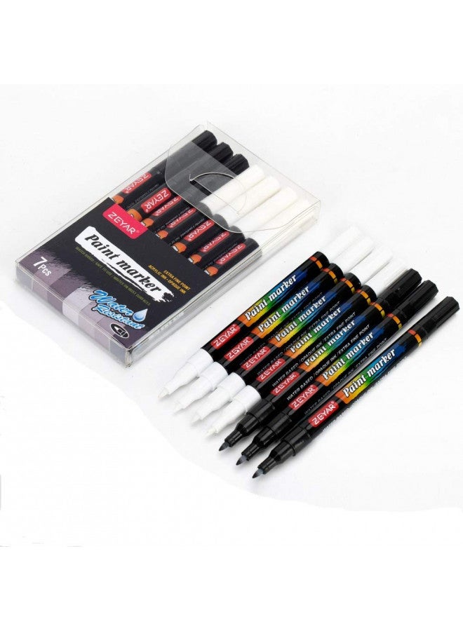 ZEYAR White and Black Acrylic Paint pen, Water Based, Set of 7, Extra Fine Point, Great for Rock Painting, Ceramic, Glass, Wood and smooth surfaces, Opaque ink (White and Black) - Image 1