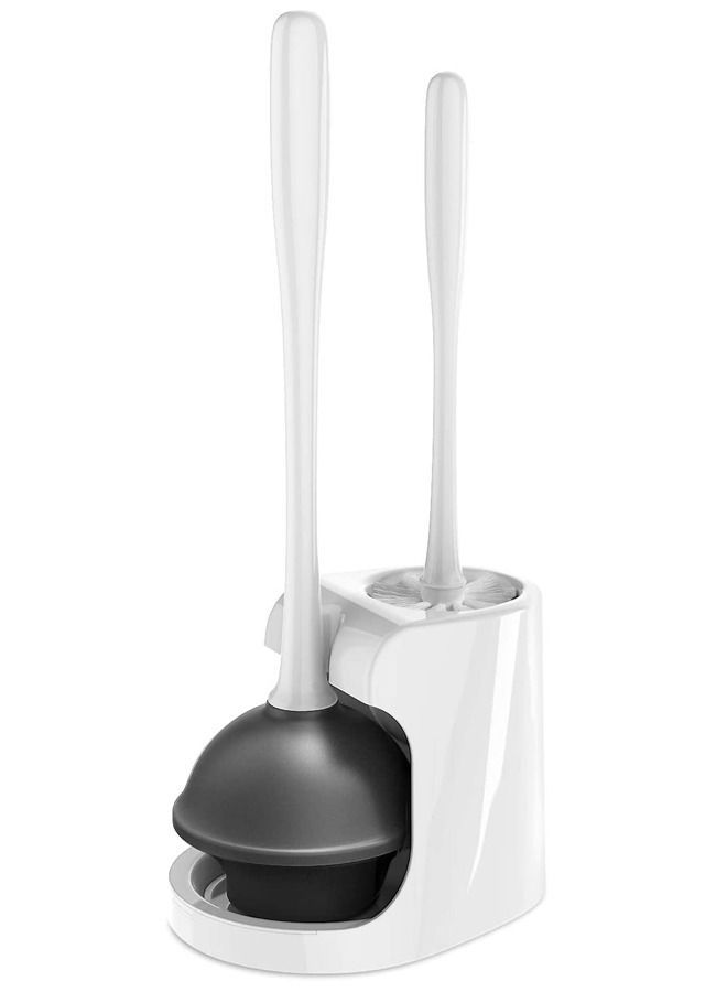 Toilet Plunger and Bowl Brush Combo for Bathroom Cleaning, with Brush, 2 in1 Holder - Image 1