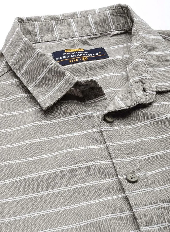 The Indian Garage Co Men Slim Fit Striped Full Sleeves Cutaway Collar Casual Shirt