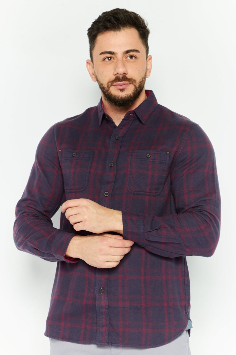 TRUE GRIT Men Regular Fit Long Sleeves Plaid Casual Shirt, Navy Combo - Image 1