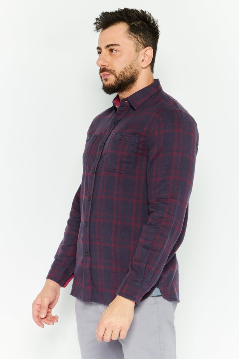 TRUE GRIT Men Regular Fit Long Sleeves Plaid Casual Shirt, Navy Combo - Image 3