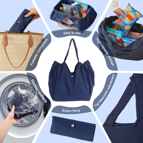 Tiltol Foldable Reusable Grocery Bags,Shopping Bags,Folding Bags Totes,Shrinkable Shopping Bag for Groceries,Travel and Storage,Machine Washable Reusable,Stylish,Large capacity,Strong(Blue) - Image 5