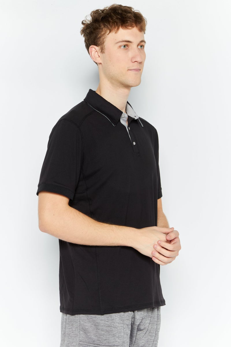 MOTION Men Sportswear Fit Short Sleeves Training Polo Shirt, Black - Image 3