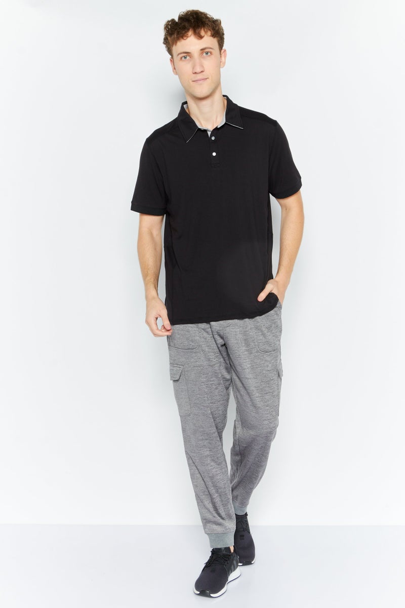 MOTION Men Sportswear Fit Short Sleeves Training Polo Shirt, Black - Image 2