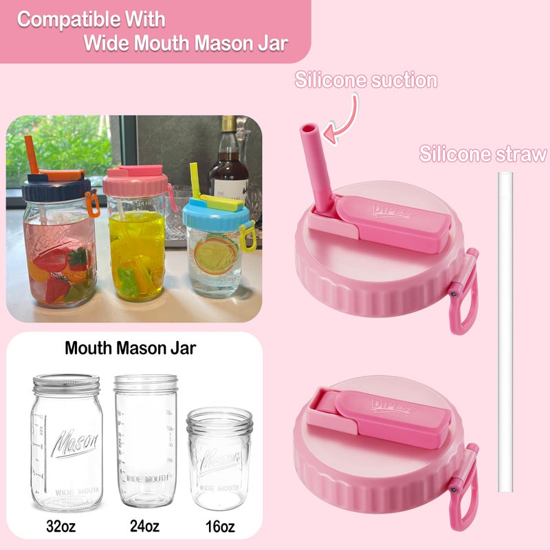 DIPESI 4 Pack Wide Mouth Mason Jar Lids with Straw, Leak-Proof Covers for Drinking or Storage, Fits Ball & Kerr Mason Jars - Image 3