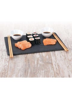 Koopman Amuse Sushi Slate Plate 30 X 23 Cm - Includes Chopsticks And Dip Bowls - Natural Slate - Slate Tableware - Rectangular Serving Plate  - Image 4
