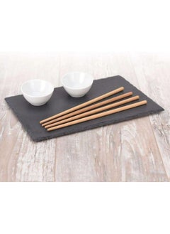 Koopman Amuse Sushi Slate Plate 30 X 23 Cm - Includes Chopsticks And Dip Bowls - Natural Slate - Slate Tableware - Rectangular Serving Plate  - Image 3