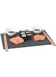 Koopman Amuse Sushi Slate Plate 30 X 23 Cm - Includes Chopsticks And Dip Bowls - Natural Slate - Slate Tableware - Rectangular Serving Plate  - Image 2
