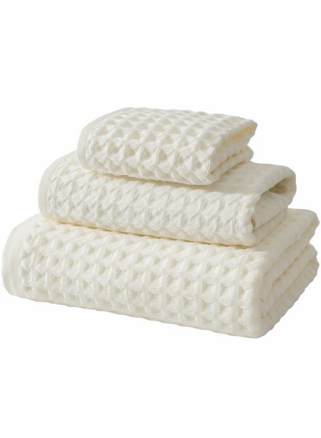 Cotton Waffle Towel Set, 3 Pieces, Bath Towel 140x70cm, Hand Towel 74x33cm, Washcloth 34x34cm, Ultra-Soft, Highly Absorbent, Quick-Drying - Image 1
