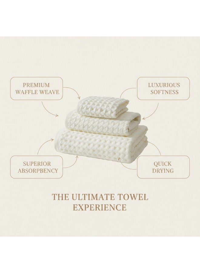 Cotton Waffle Towel Set, 3 Pieces, Bath Towel 140x70cm, Hand Towel 74x33cm, Washcloth 34x34cm, Ultra-Soft, Highly Absorbent, Quick-Drying - Image 2
