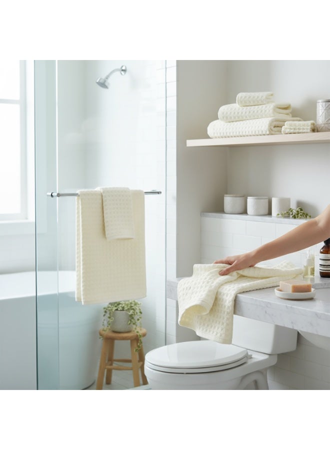 Cotton Waffle Towel Set, 3 Pieces, Bath Towel 140x70cm, Hand Towel 74x33cm, Washcloth 34x34cm, Ultra-Soft, Highly Absorbent, Quick-Drying - Image 4