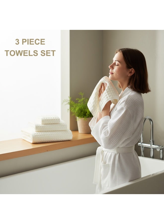 Cotton Waffle Towel Set, 3 Pieces, Bath Towel 140x70cm, Hand Towel 74x33cm, Washcloth 34x34cm, Ultra-Soft, Highly Absorbent, Quick-Drying - Image 5