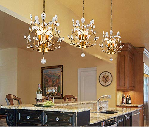 Garwarm 3-Light Crystal Chandeliers,Ceiling Lights,Crystal Pendant Lighting,Ceiling Light Fixtures for Living Room Dining Room Bedroom Restaurant Porch(Gold) - Image 5