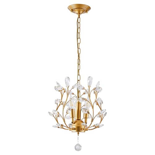 Garwarm 3-Light Crystal Chandeliers,Ceiling Lights,Crystal Pendant Lighting,Ceiling Light Fixtures for Living Room Dining Room Bedroom Restaurant Porch(Gold) - Image 4