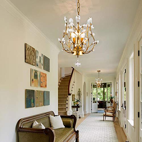 Garwarm 3-Light Crystal Chandeliers,Ceiling Lights,Crystal Pendant Lighting,Ceiling Light Fixtures for Living Room Dining Room Bedroom Restaurant Porch(Gold) - Image 3