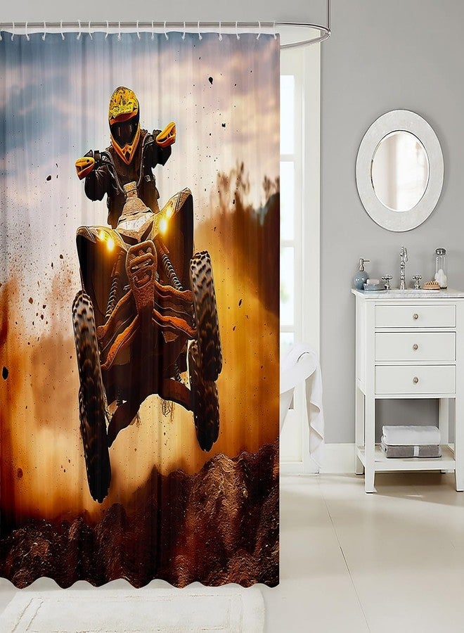 Feelyou Dirt Bike Shower Curtain Accessories with Hooks Extreme Sports Fabric Bathroom Shower Curtain Kids Boys Cool Motocross Racer Waterproof Shower Curtains Motorcycle Bike Decor Curtains,72x72 Inches - Image 2