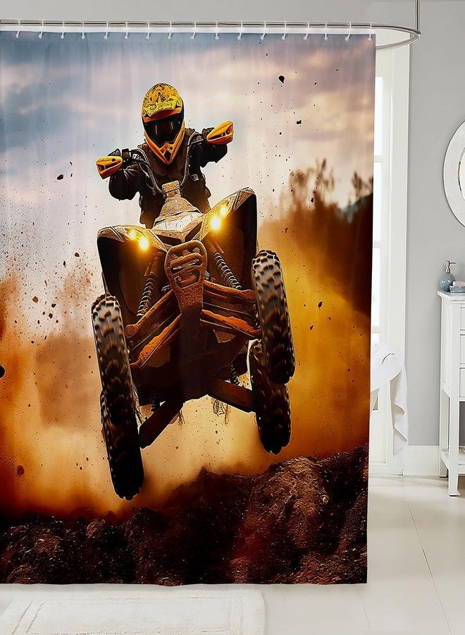 Feelyou Dirt Bike Shower Curtain Accessories with Hooks Extreme Sports Fabric Bathroom Shower Curtain Kids Boys Cool Motocross Racer Waterproof Shower Curtains Motorcycle Bike Decor Curtains,72x72 Inches - Image 1