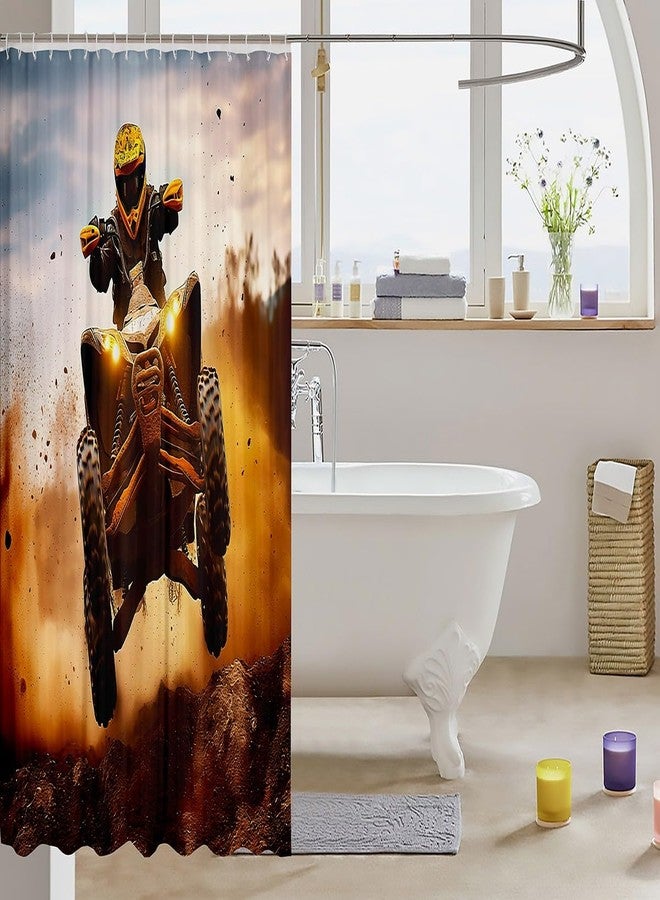 Feelyou Dirt Bike Shower Curtain Accessories with Hooks Extreme Sports Fabric Bathroom Shower Curtain Kids Boys Cool Motocross Racer Waterproof Shower Curtains Motorcycle Bike Decor Curtains,72x72 Inches - Image 3