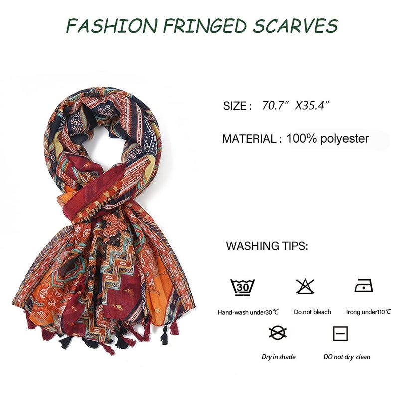 Yeieeo Boho Scarf for Women Lightweight Floral Printed Scarf Fall Winter Fashion Fringed Scarves Wraps Shawl (Floral 12) - Image 4