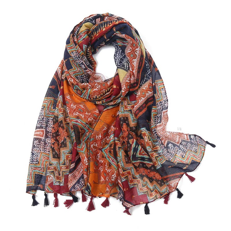 Yeieeo Boho Scarf for Women Lightweight Floral Printed Scarf Fall Winter Fashion Fringed Scarves Wraps Shawl (Floral 12) - Image 1