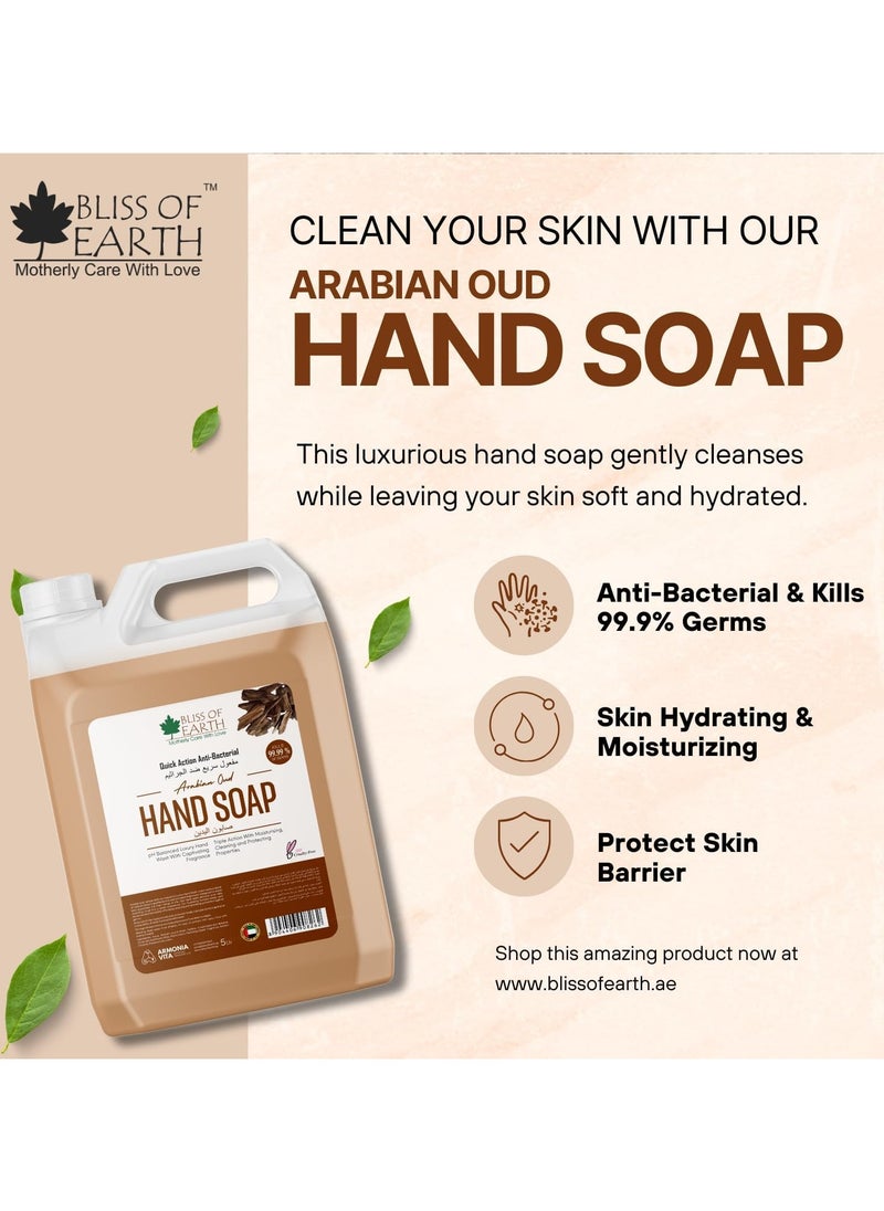 BLISS OF EARTH Hand Wash Liquid 5ltr Refill Refreshing Arabian Oud Hand Soap Refill with Antibacterial Protection Moisturizing Formula and Aromatic Fragrance Perfect for Hotel Office and Home 5 Litres  - Image 2