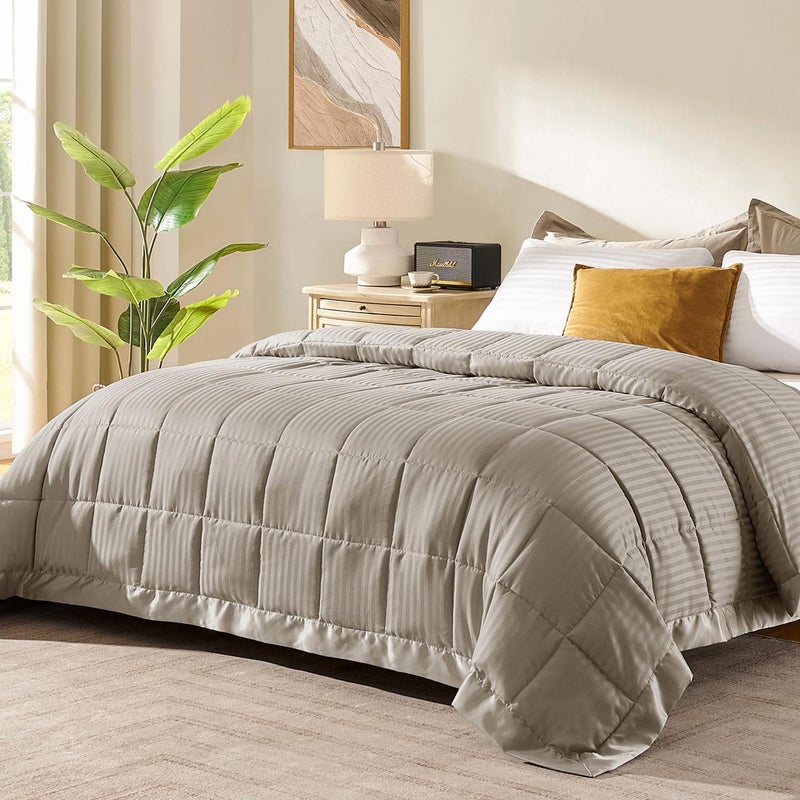downluxe King Size Blanket with Satin Trim, Lightweight Down Alternative King Blanket for All Season, Machine Washable (Sand, 108 x 90 Inch) - Image 1
