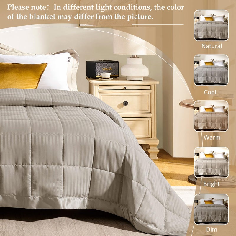 downluxe King Size Blanket with Satin Trim, Lightweight Down Alternative King Blanket for All Season, Machine Washable (Sand, 108 x 90 Inch) - Image 5