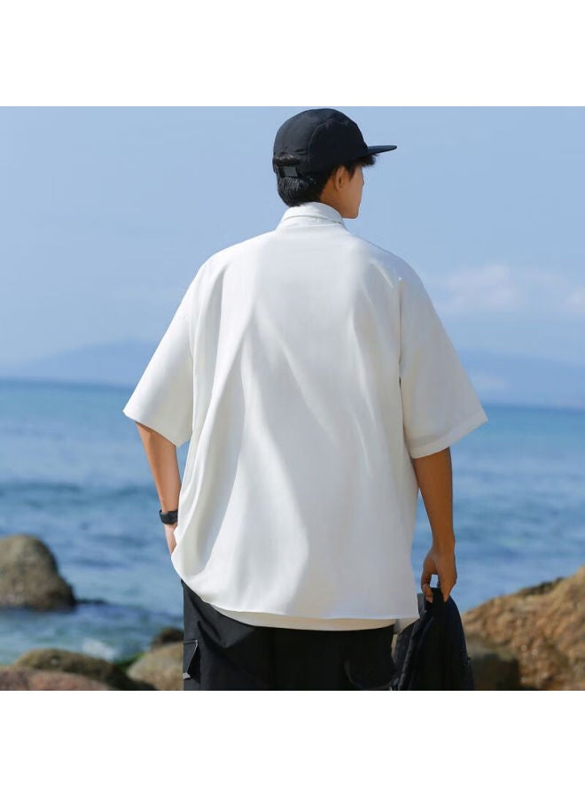 Clor Short-sleeve Shirt For Men, Summer Cardigan Jacket, Trendy Printed Loose-fit Lightweight Breathable Top, Cs02 White 2XL - Image 2