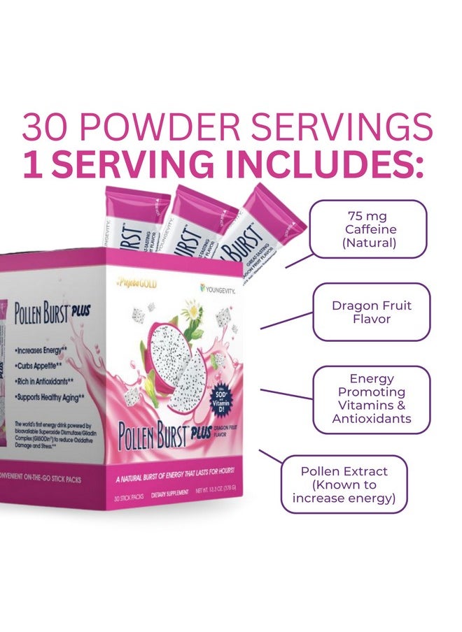 youngevity Youngevity ProJoba Pollen Burst™ Dragon Fruit - Clean Natural Energy Supplement w/Green Tea, Pollen Extract, GliSODin® - Increase Focus, Brain Boost, Endurance, Mental Clarity (30 Sticks)  - Image 2