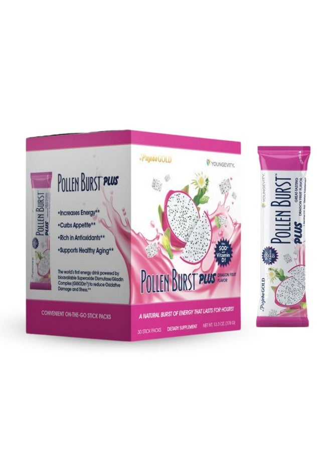 youngevity Youngevity ProJoba Pollen Burst™ Dragon Fruit - Clean Natural Energy Supplement w/Green Tea, Pollen Extract, GliSODin® - Increase Focus, Brain Boost, Endurance, Mental Clarity (30 Sticks)  - Image 1
