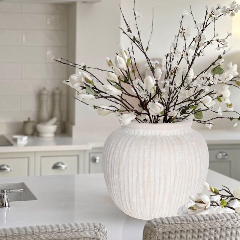 Oakrain Large Rustic Minimalist Vase, 11" Distressed Round Floor Vase for Home Decor, Farmhouse Decorative Centerpieces for Living Room Bedroom, Vintage White - Image 5