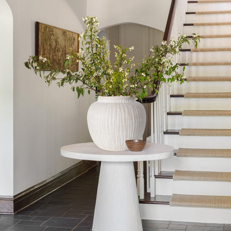 Oakrain Large Rustic Minimalist Vase, 11" Distressed Round Floor Vase for Home Decor, Farmhouse Decorative Centerpieces for Living Room Bedroom, Vintage White - Image 4