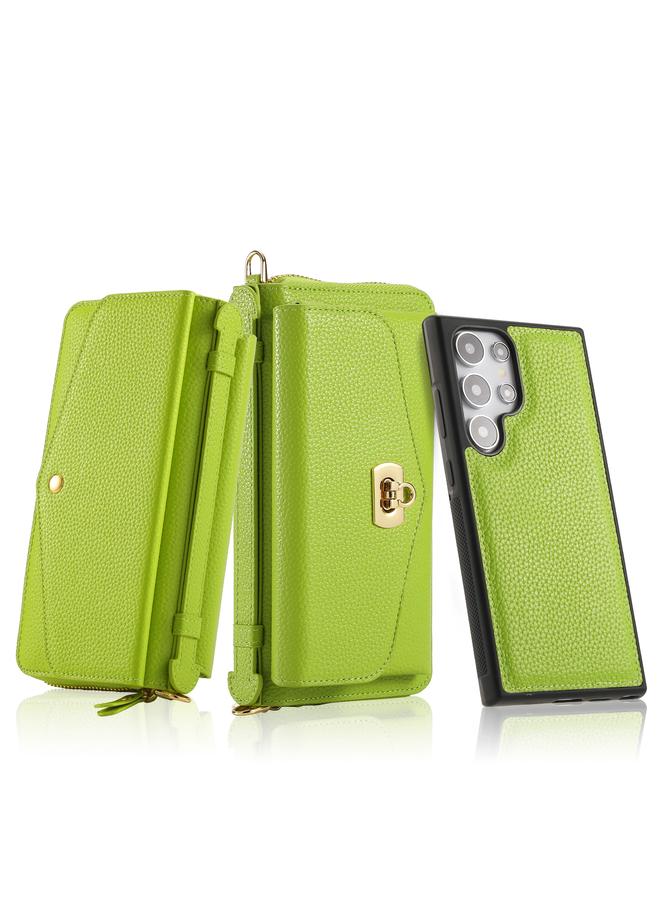 اس-توب جراب لهاتف Samsung Galaxy S24 Ultra 5G Crossbody متعدد الوظائف بسحاب ومحفظة من جلد الليتشي - Image 2