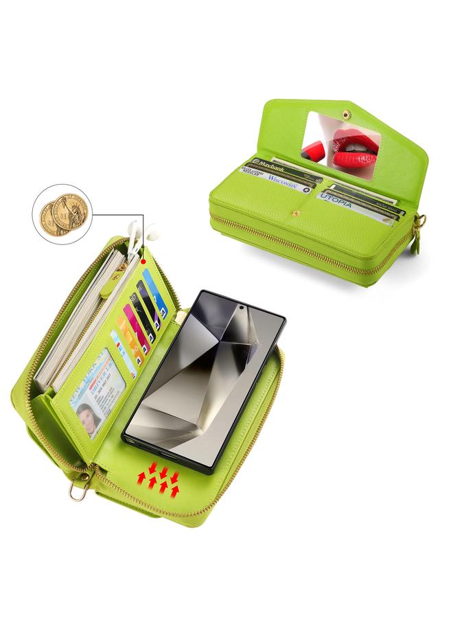 اس-توب جراب لهاتف Samsung Galaxy S24 Ultra 5G Crossbody متعدد الوظائف بسحاب ومحفظة من جلد الليتشي - Image 3