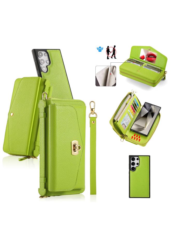 اس-توب جراب لهاتف Samsung Galaxy S24 Ultra 5G Crossbody متعدد الوظائف بسحاب ومحفظة من جلد الليتشي - Image 1