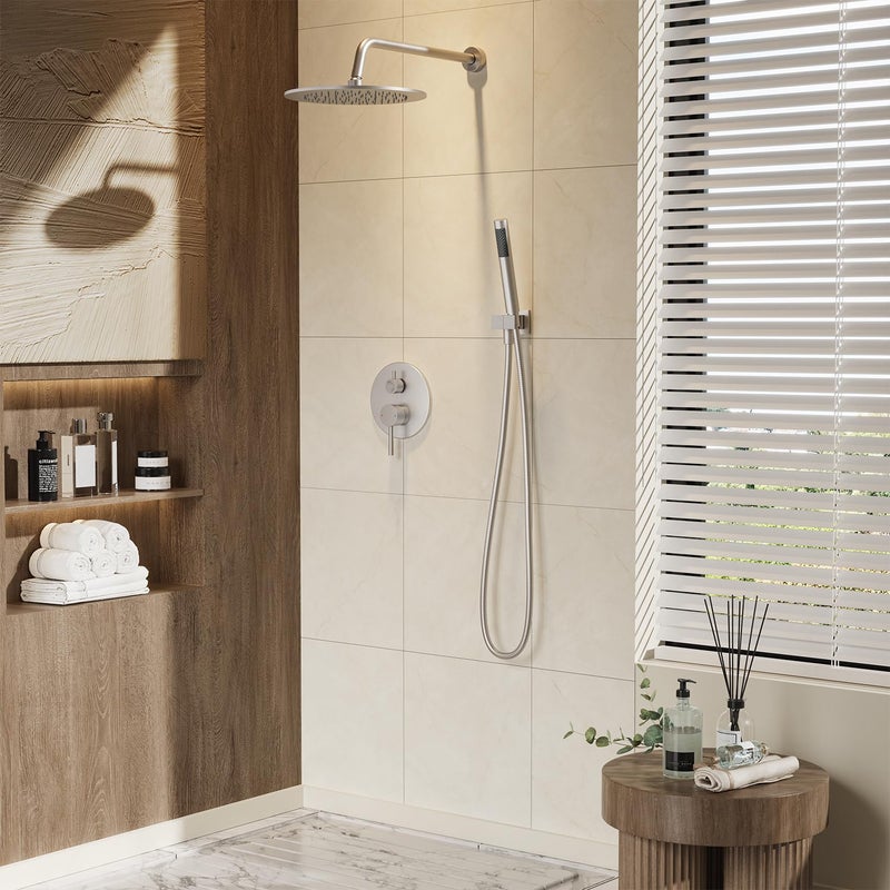 Gabrylly Shower System, Wall Mounted Shower Faucet Set with Shower Valve, High Pressure 10" Rain Shower head with Handheld Spray Combo, 2 Way Rainfall Shower Head Set, Brushed Nickel - Image 2