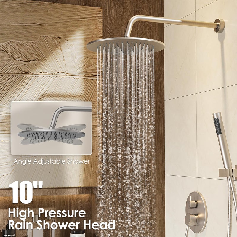 Gabrylly Shower System, Wall Mounted Shower Faucet Set with Shower Valve, High Pressure 10" Rain Shower head with Handheld Spray Combo, 2 Way Rainfall Shower Head Set, Brushed Nickel - Image 3
