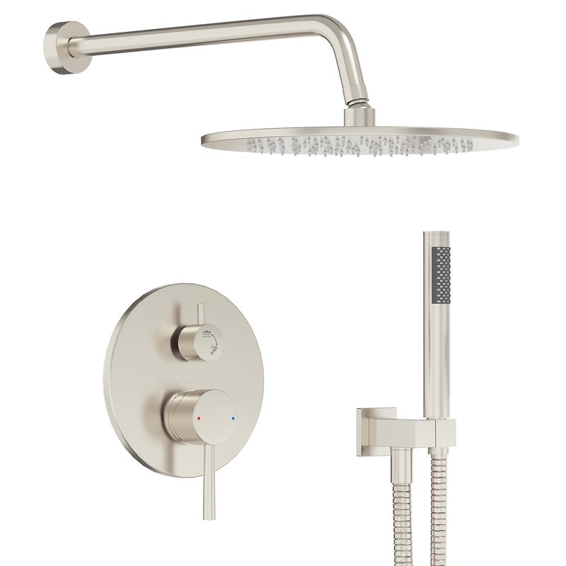 Gabrylly Shower System, Wall Mounted Shower Faucet Set with Shower Valve, High Pressure 10" Rain Shower head with Handheld Spray Combo, 2 Way Rainfall Shower Head Set, Brushed Nickel - Image 1