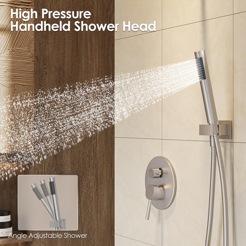 Gabrylly Shower System, Wall Mounted Shower Faucet Set with Shower Valve, High Pressure 10" Rain Shower head with Handheld Spray Combo, 2 Way Rainfall Shower Head Set, Brushed Nickel - Image 4