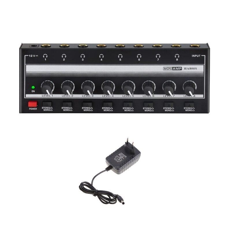 8-Channel Headphone Amplifier, Portable Metal Stereo Audio Amplifier with Power Adapter, Home Audio Amplifier System for Studio and Stage - Image 5
