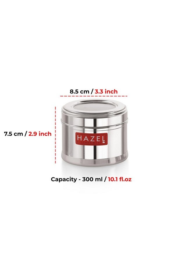 HAZEL Masala Box For Kitchen With Airtight Lid | 300 Ml Stainless Steel Top See Through Storage Containers For Kitchen Air Tight, Set Of 6, Silver - Image 4