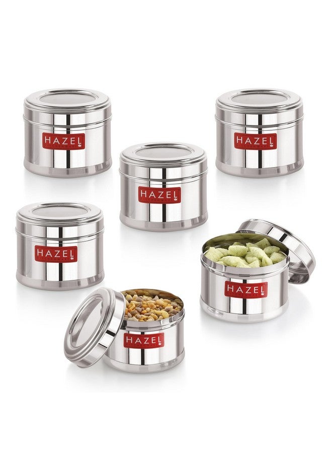 HAZEL Masala Box For Kitchen With Airtight Lid | 300 Ml Stainless Steel Top See Through Storage Containers For Kitchen Air Tight, Set Of 6, Silver - Image 1