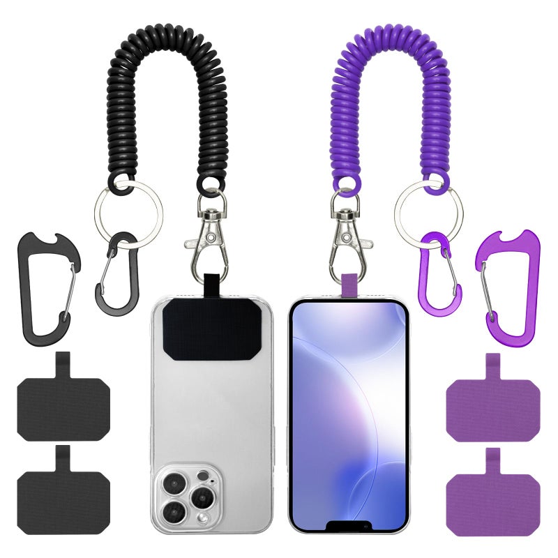 HOTEMIA Phone Tether Lanyard Anti Theft Phone Strap with Carabiner Anti-drop Outdoor Skiing Hiking Cycling fishing Climbing fit iPhone and Most Cell Phone (Black+Purple) - Image 1