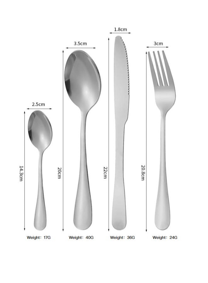 عام طقم أدوات مائدة طقم أدوات مائدة من الفولاذ المقاوم للصدأ + رف أدوات مائدة يتضمن 24 قطعة صندوق هدايا عالي القيمة آمن - فضي - Image 2