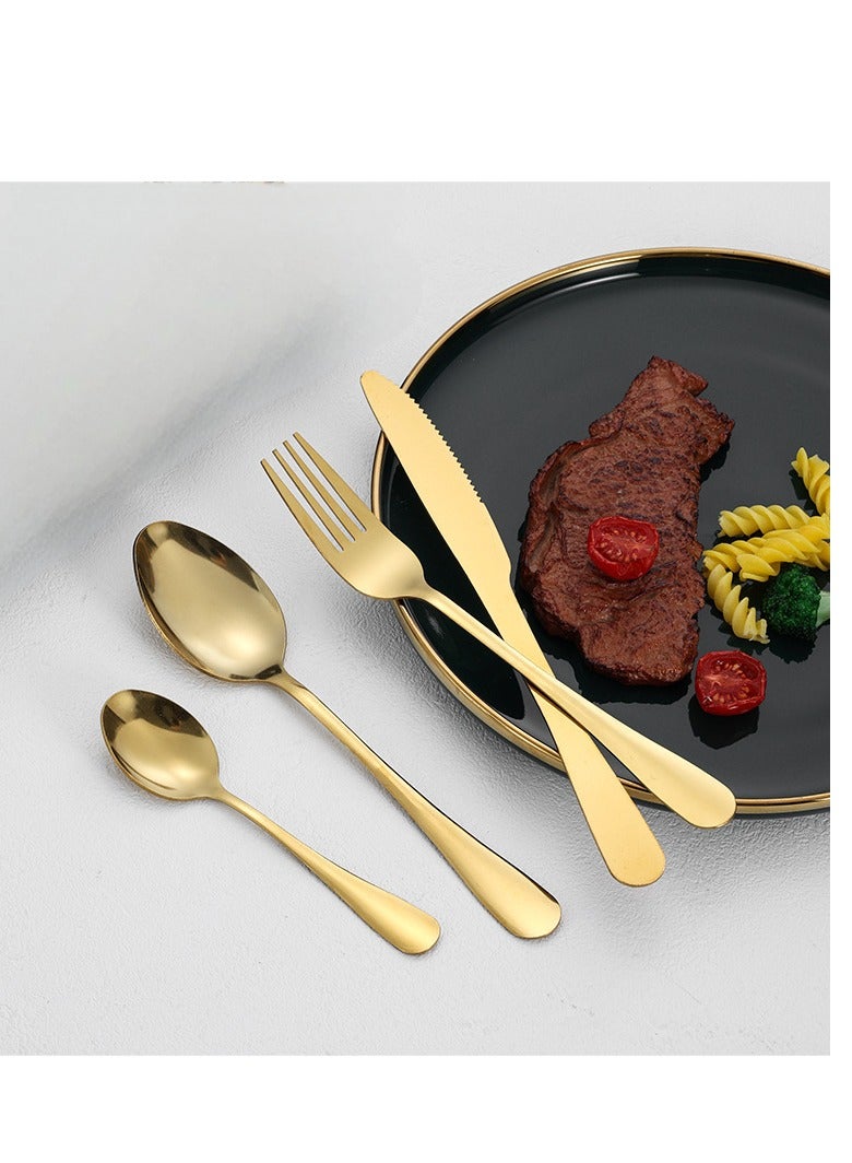 عام طقم أدوات مائدة طقم أدوات مائدة من الفولاذ المقاوم للصدأ + رف أدوات مائدة يتضمن 24 قطعة صندوق هدايا عالي القيمة آمن - فضي - Image 3