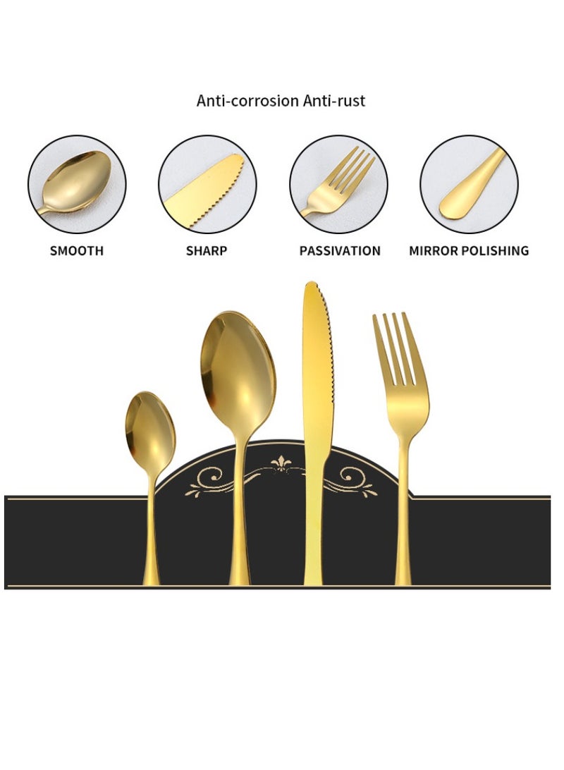 عام طقم أدوات مائدة طقم أدوات مائدة من الفولاذ المقاوم للصدأ + رف أدوات مائدة يتضمن 24 قطعة صندوق هدايا عالي القيمة آمن - فضي - Image 4