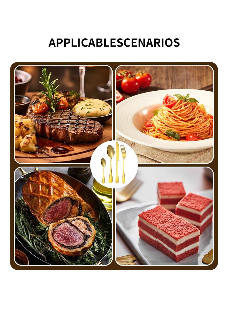 عام طقم أدوات مائدة طقم أدوات مائدة من الفولاذ المقاوم للصدأ + رف أدوات مائدة يتضمن 24 قطعة صندوق هدايا عالي القيمة آمن - فضي - Image 5