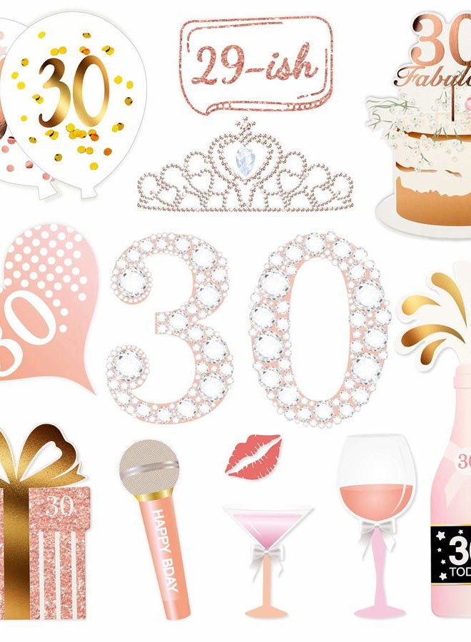 Konsait Rose Gold 30 Birthday Photo Booth Kit(32count),Konsait Funny Chic 30th Birthday Dirty Thirty Props with Sticks for Girls women 30 ROCK Thirtieth Happy Birthday Party Favors Supplies Bday Party Decorat - Image 2